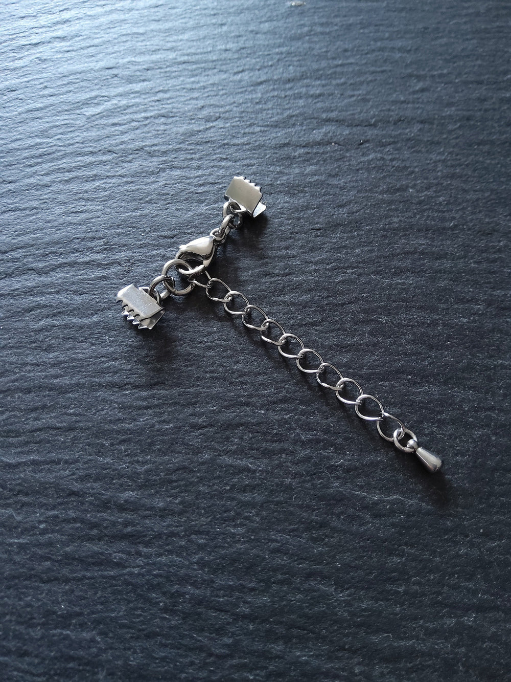 4 or 20 Stainless Steel Crimp End Sets for 6mm (1/4") Wide Leather with Extender Chain for Chokers & Bracelets