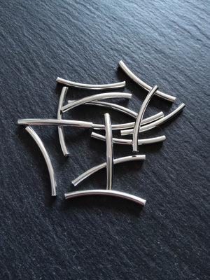40 or 200 Silver Plated 30mm Curved Spacer Tube Beads 30x3mm - ContentedCatz