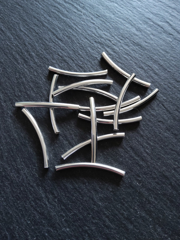 40 or 200 Silver Plated 30mm Curved Spacer Tube Beads 30x3mm - ContentedCatz