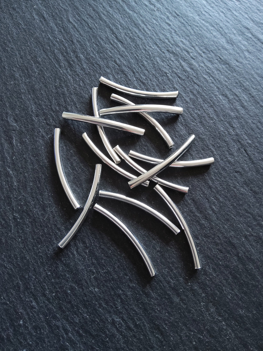 40 or 200 Silver Plated 30mm Curved Spacer Tube Beads 30x3mm - ContentedCatz