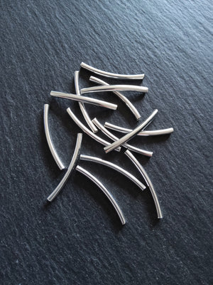 40 or 200 Silver Plated 30mm Curved Spacer Tube Beads 30x3mm - ContentedCatz