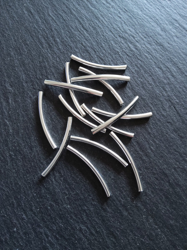 40 or 200 Silver Plated 30mm Curved Spacer Tube Beads 30x3mm - ContentedCatz
