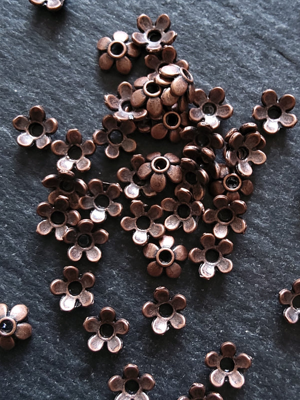 100 or 400 Flower Bead Caps 6mm Antique Copper Tone