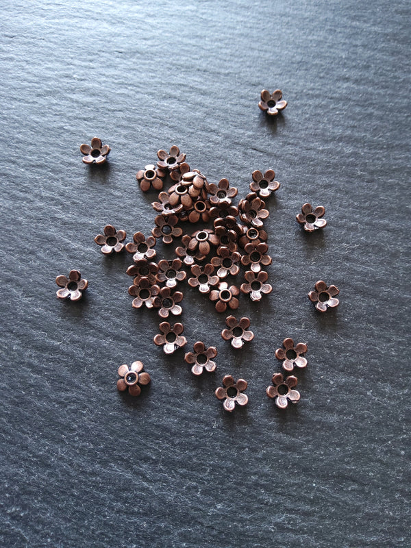 100 or 400 Flower Bead Caps 6mm Antique Copper Tone