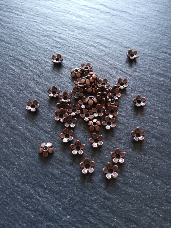 100 or 400 Flower Bead Caps 6mm Antique Copper Tone