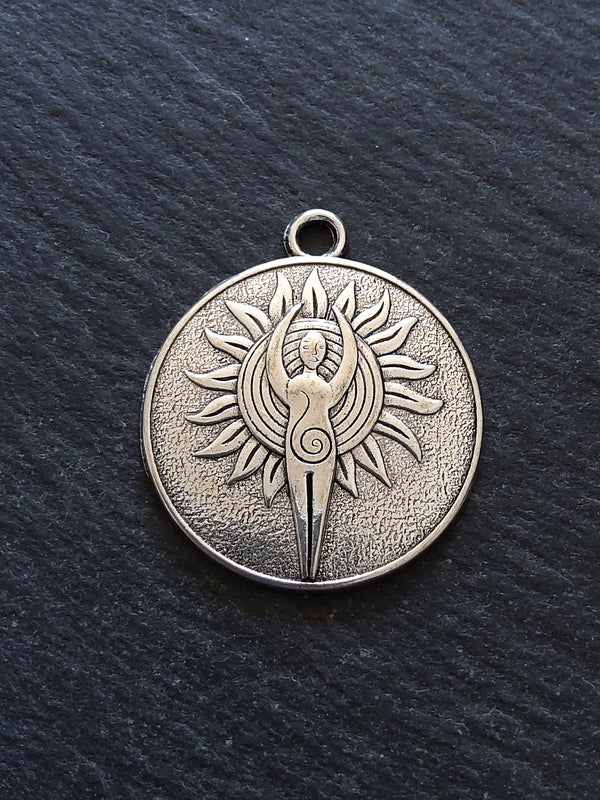 1 or 5 Round Antique Silver Tone Spiral Goddess Sun Pendant 35x30mm