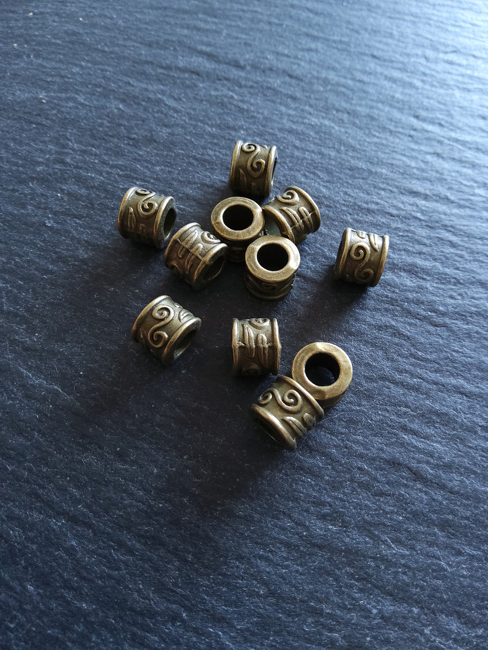 10 or 50 Scroll Design 9mm Beads Antique Bronze Tone Alloy 9x7mm Hole: 5mm Nickel FREE