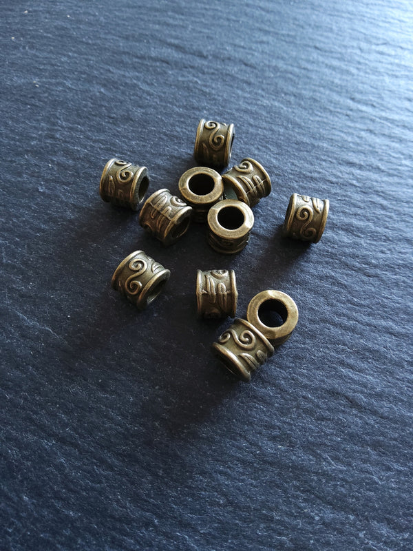 10 or 50 Scroll Design 9mm Beads Antique Bronze Tone Alloy 9x7mm Hole: 5mm Nickel FREE