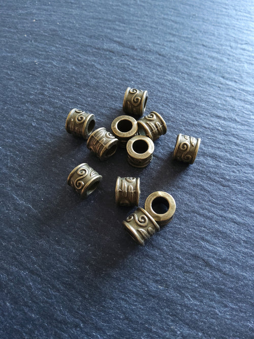 10 or 50 Scroll Design 9mm Beads Antique Bronze Tone Alloy 9x7mm Hole: 5mm Nickel FREE
