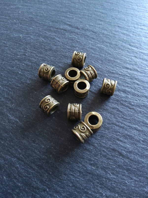 10 or 50 Scroll Design 9mm Beads Antique Bronze Tone Alloy 9x7mm Hole: 5mm Nickel FREE