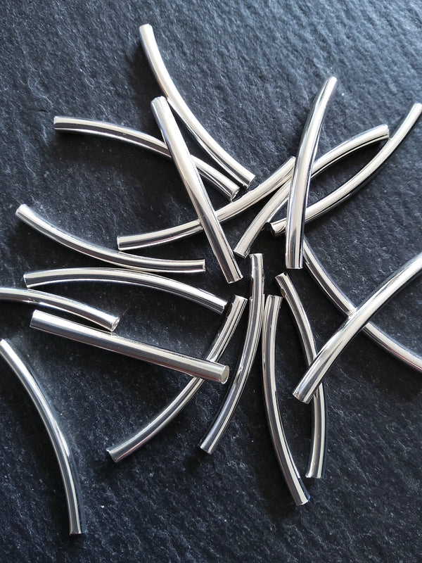40 or 200 Silver Plated 30mm Curved Spacer Tube Beads 30x3mm - ContentedCatz