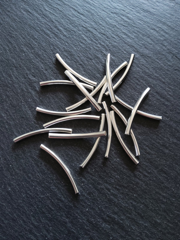40 or 200 Silver Plated 30mm Curved Spacer Tube Beads 30x3mm - ContentedCatz
