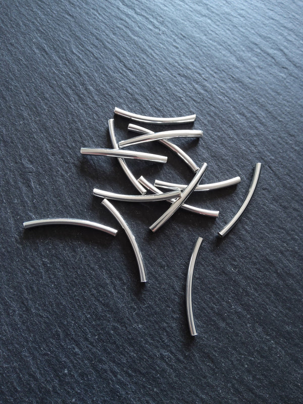 40 or 200 Silver Plated 30mm Curved Spacer Tube Beads 30x3mm - ContentedCatz