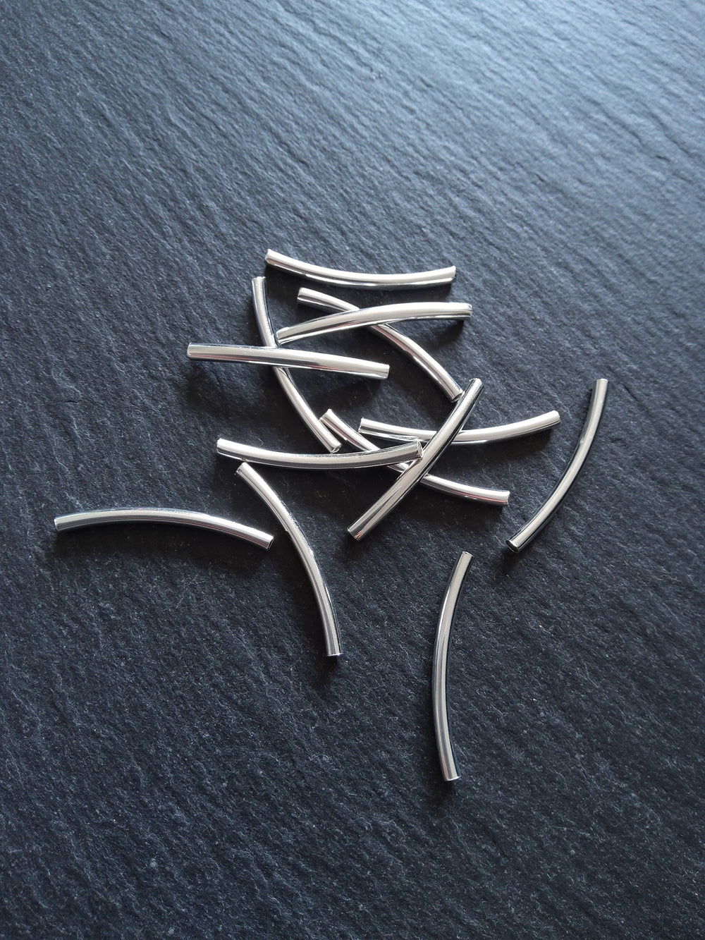 40 or 200 Bright Silver 35mm Curved Spacer Tube Beads Alloy 35x2mm