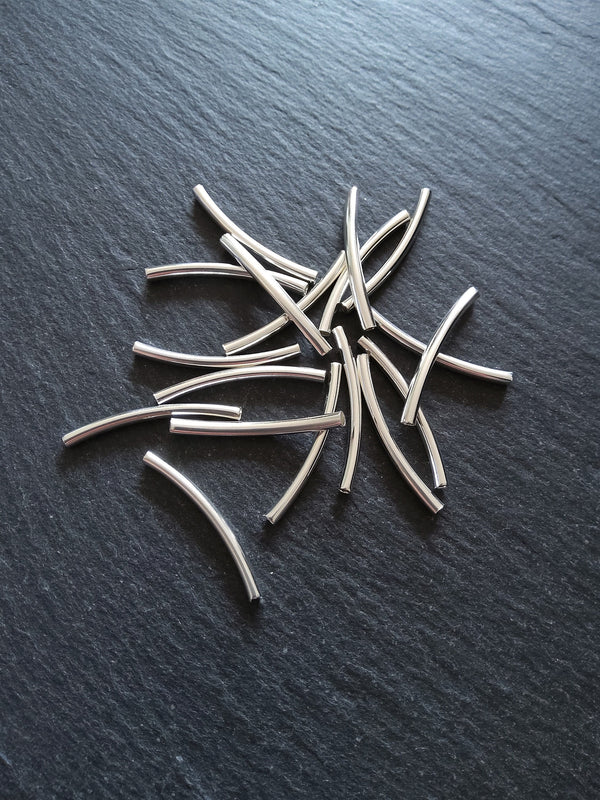40 or 200 Silver Plated 30mm Curved Spacer Tube Beads 30x3mm - ContentedCatz