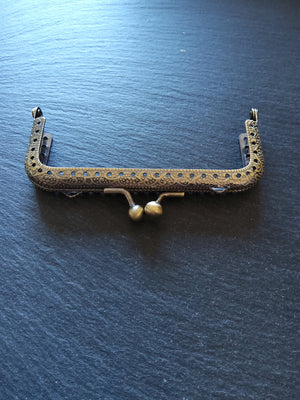 Antique Bronze 10.5cm Patterned Purse or Bag Frame Metal Kiss Clasp Rectangle