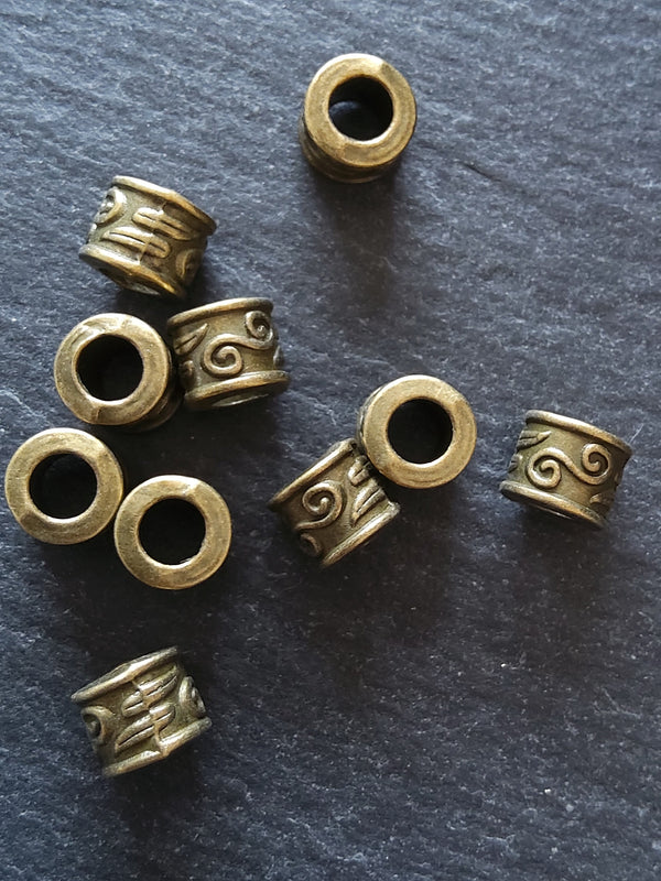10 or 50 Scroll Design 9mm Beads Antique Bronze Tone Alloy 9x7mm Hole: 5mm Nickel FREE