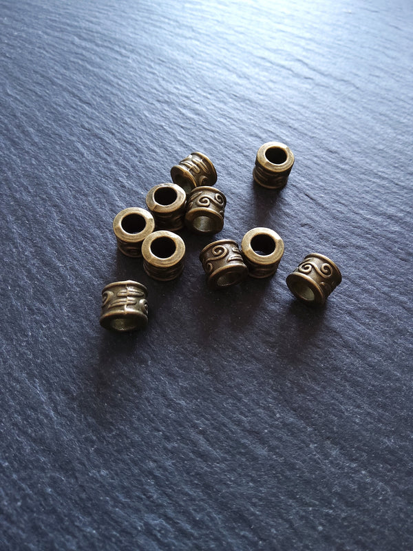 10 or 50 Scroll Design 9mm Beads Antique Bronze Tone Alloy 9x7mm Hole: 5mm Nickel FREE