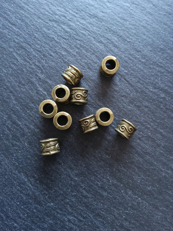 10 or 50 Scroll Design 9mm Beads Antique Bronze Tone Alloy 9x7mm Hole: 5mm Nickel FREE