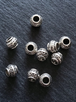10 or 50 Barrel Lantern 9mm Antique Silver Tone Spacer Beads 9x7mm. Large 4mm Hole