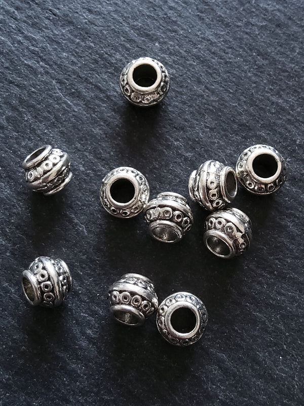 10 or 50 Barrel Lantern 9mm Antique Silver Tone Spacer Beads 9x7mm. Large 4mm Hole