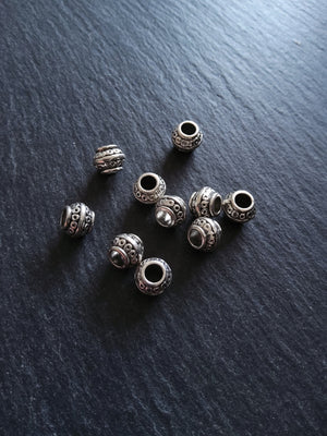10 or 50 Barrel Lantern 9mm Antique Silver Tone Spacer Beads 9x7mm. Large 4mm Hole