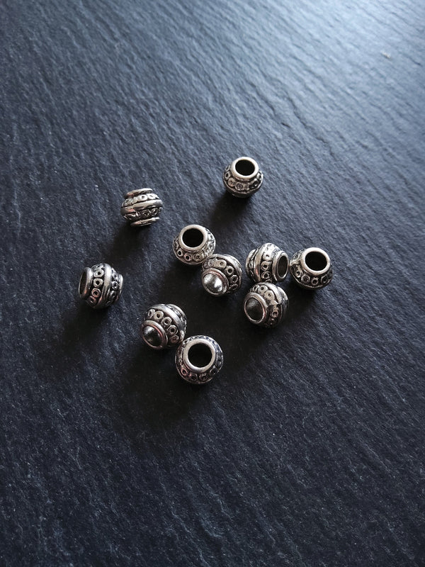 10 or 50 Barrel Lantern 9mm Antique Silver Tone Spacer Beads 9x7mm. Large 4mm Hole