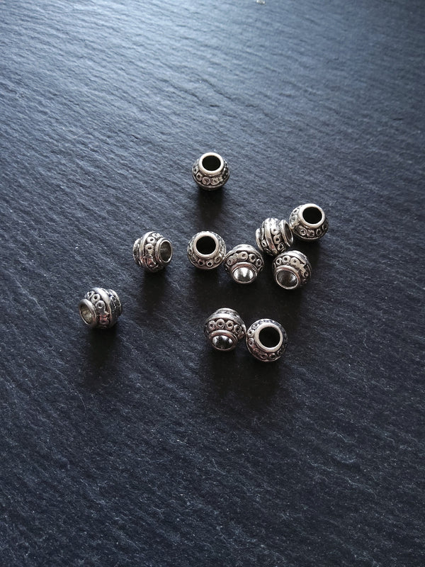 10 or 50 Barrel Lantern 9mm Antique Silver Tone Spacer Beads 9x7mm. Large 4mm Hole