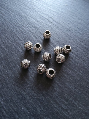 10 or 50 Barrel Lantern 9mm Antique Silver Tone Spacer Beads 9x7mm. Large 4mm Hole