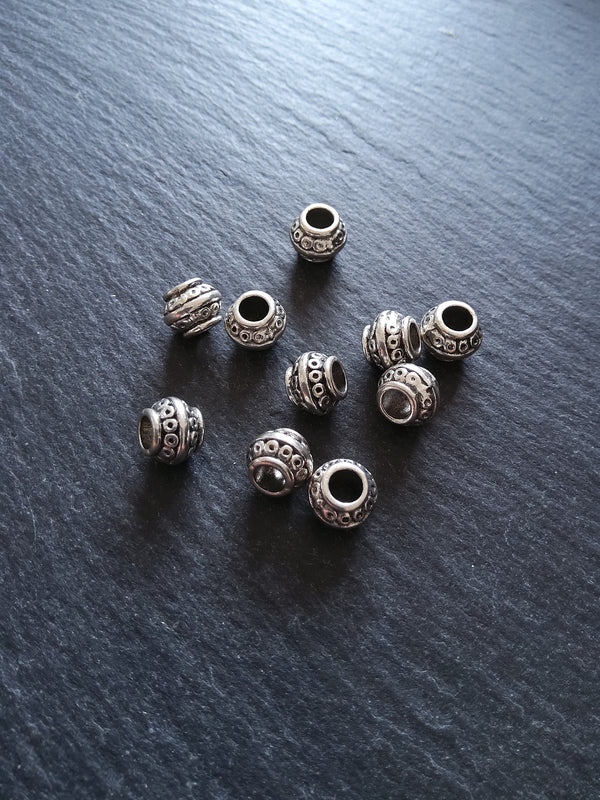 10 or 50 Barrel Lantern 9mm Antique Silver Tone Spacer Beads 9x7mm. Large 4mm Hole