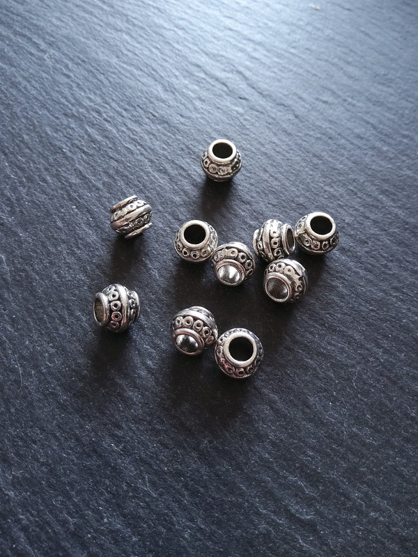 10 or 50 Barrel Lantern 9mm Antique Silver Tone Spacer Beads 9x7mm. Large 4mm Hole