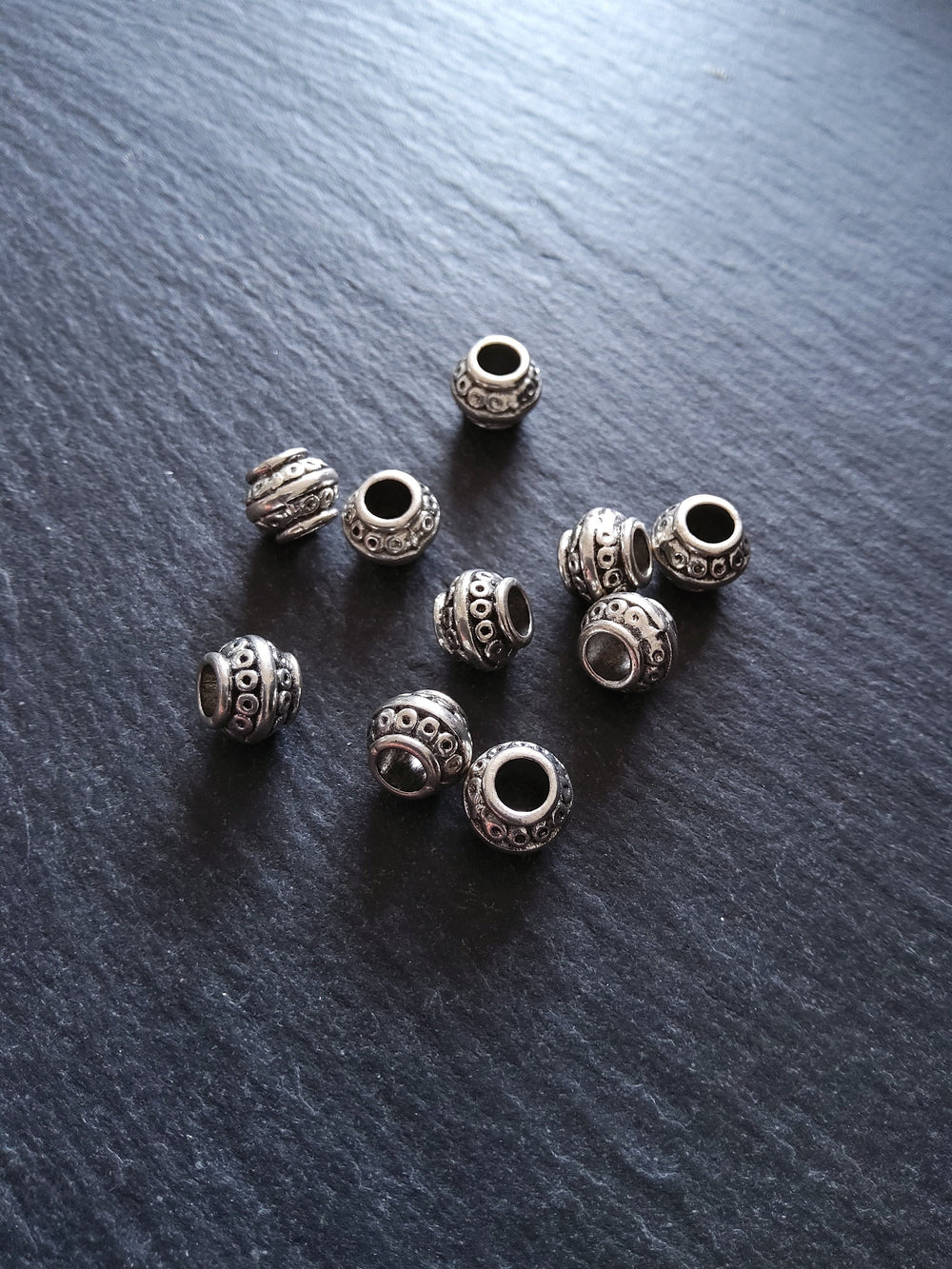 10 or 50 Barrel Lantern 9mm Antique Silver Tone Spacer Beads 9x7mm. Large 4mm Hole