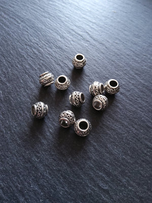 10 or 50 Barrel Lantern 9mm Antique Silver Tone Spacer Beads 9x7mm. Large 4mm Hole