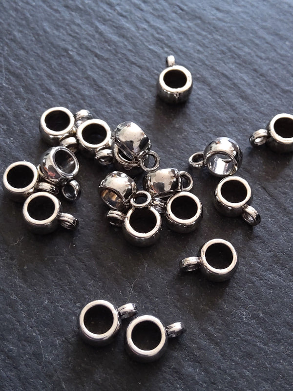 20 or 100 Antique Silver Tone Bail Beads Smooth Plain Metal Alloy 9x4mm Hole: 3.5mm