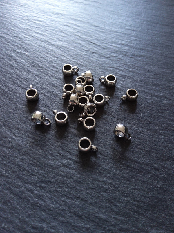 20 or 100 Antique Silver Tone Bail Beads Smooth Plain Metal Alloy 9x4mm Hole: 3.5mm