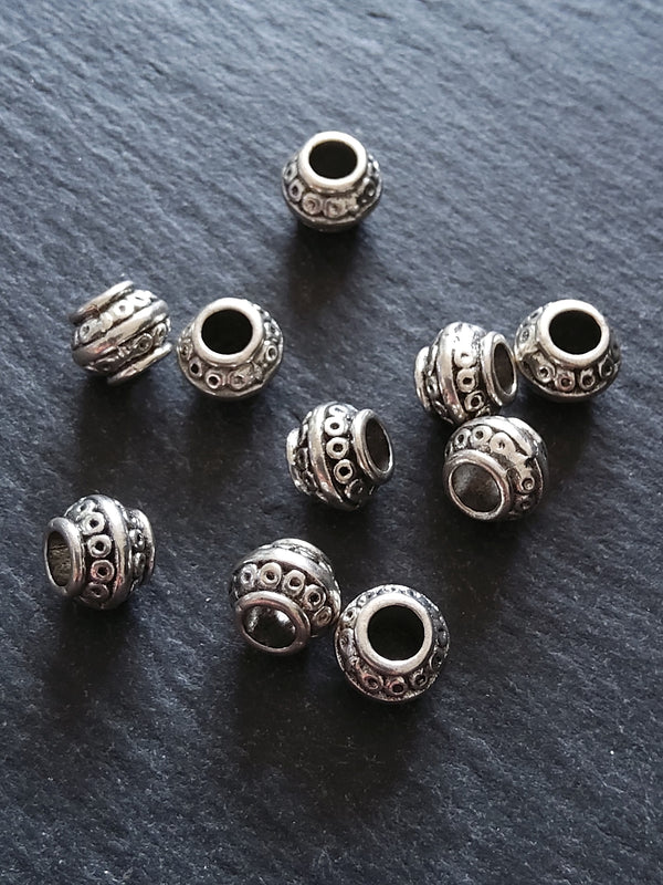 10 or 50 Barrel Lantern 9mm Antique Silver Tone Spacer Beads 9x7mm. Large 4mm Hole