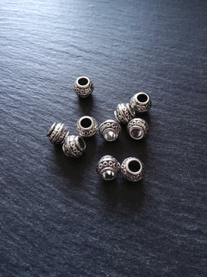 10 or 50 Barrel Lantern 9mm Antique Silver Tone Spacer Beads 9x7mm. Large 4mm Hole