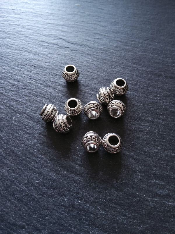 10 or 50 Barrel Lantern 9mm Antique Silver Tone Spacer Beads 9x7mm. Large 4mm Hole
