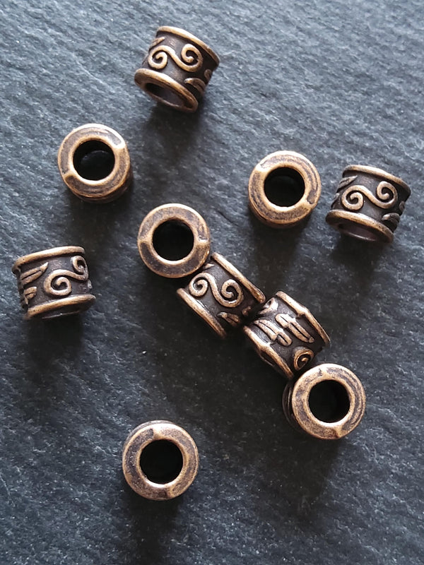 10 or 50 Antique Copper Tone 9mm Column Spacer Beads Scroll Design 9x7mm Large Hole: 5mm