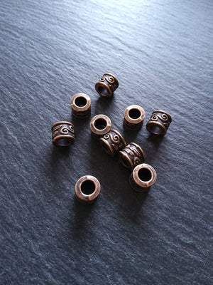 10 or 50 Antique Copper Tone 9mm Column Spacer Beads Scroll Design 9x7mm Large Hole: 5mm