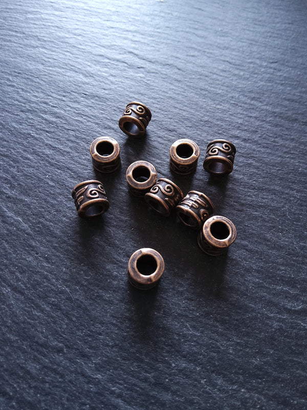 10 or 50 Antique Copper Tone 9mm Column Spacer Beads Scroll Design 9x7mm Large Hole: 5mm