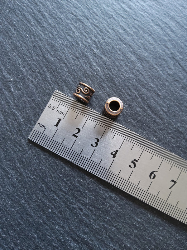 10 or 50 Antique Copper Tone 9mm Column Spacer Beads Scroll Design 9x7mm Large Hole: 5mm