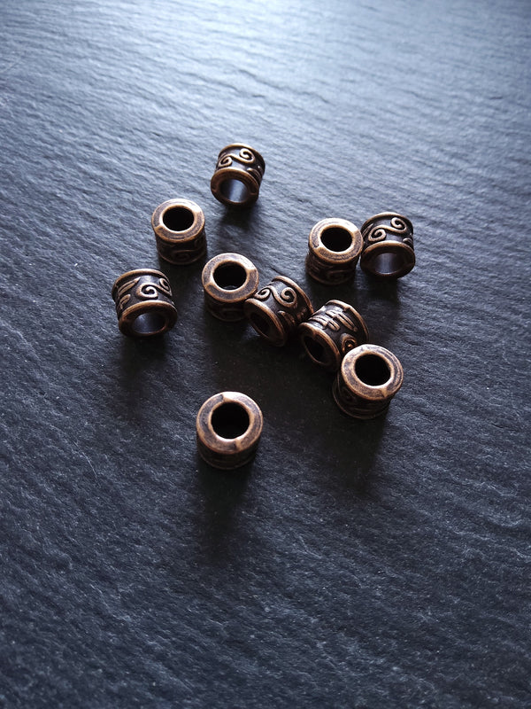 10 or 50 Antique Copper Tone 9mm Column Spacer Beads Scroll Design 9x7mm Large Hole: 5mm