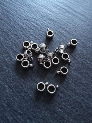 20 or 100 Antique Silver Tone Bail Beads Smooth Plain Metal Alloy 9x4mm Hole: 3.5mm