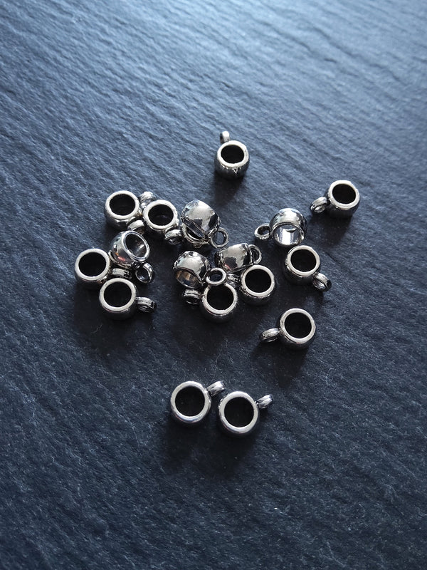 20 or 100 Antique Silver Tone Bail Beads Smooth Plain Metal Alloy 9x4mm Hole: 3.5mm
