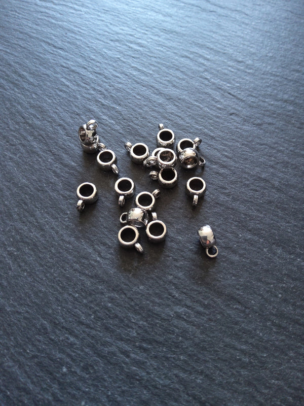 20 or 100 Antique Silver Tone Bail Beads Smooth Plain Metal Alloy 9x4mm Hole: 3.5mm