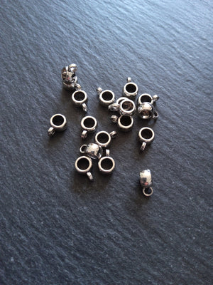 20 or 100 Antique Silver Tone Bail Beads Smooth Plain Metal Alloy 9x4mm Hole: 3.5mm