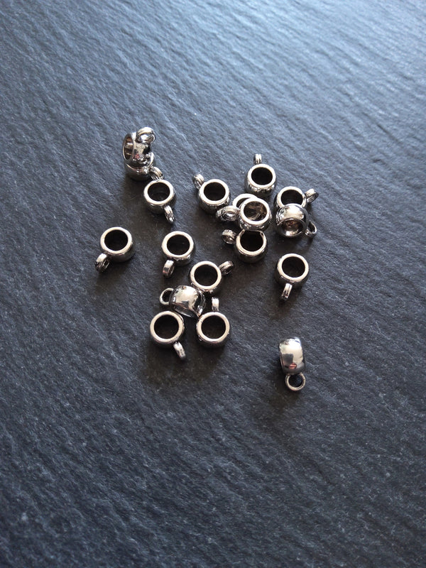 20 or 100 Antique Silver Tone Bail Beads Smooth Plain Metal Alloy 9x4mm Hole: 3.5mm