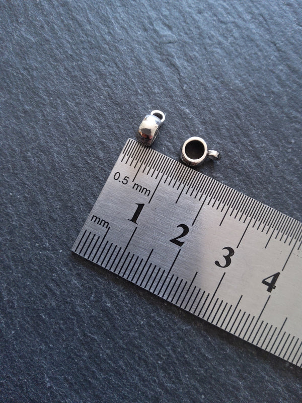 20 or 100 Antique Silver Tone Bail Beads Smooth Plain Metal Alloy 9x4mm Hole: 3.5mm