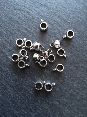 20 or 100 Antique Silver Tone Bail Beads Smooth Plain Metal Alloy 9x4mm Hole: 3.5mm